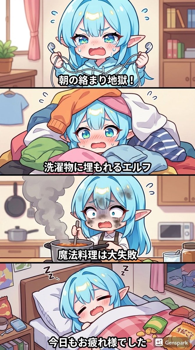 Four-panel comic about a clumsy elf