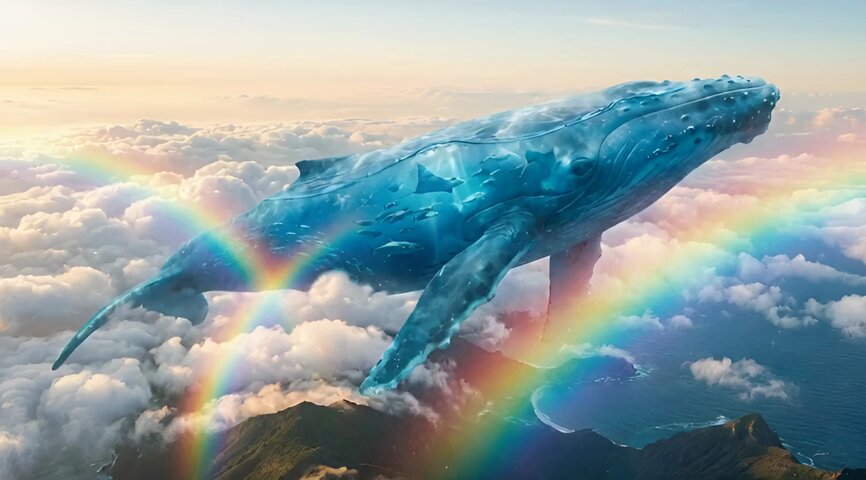 Translucent seawater whale in the clouds 2