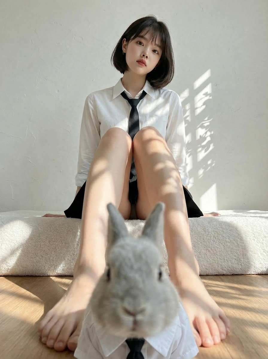 Rabbits wearing identical clothes