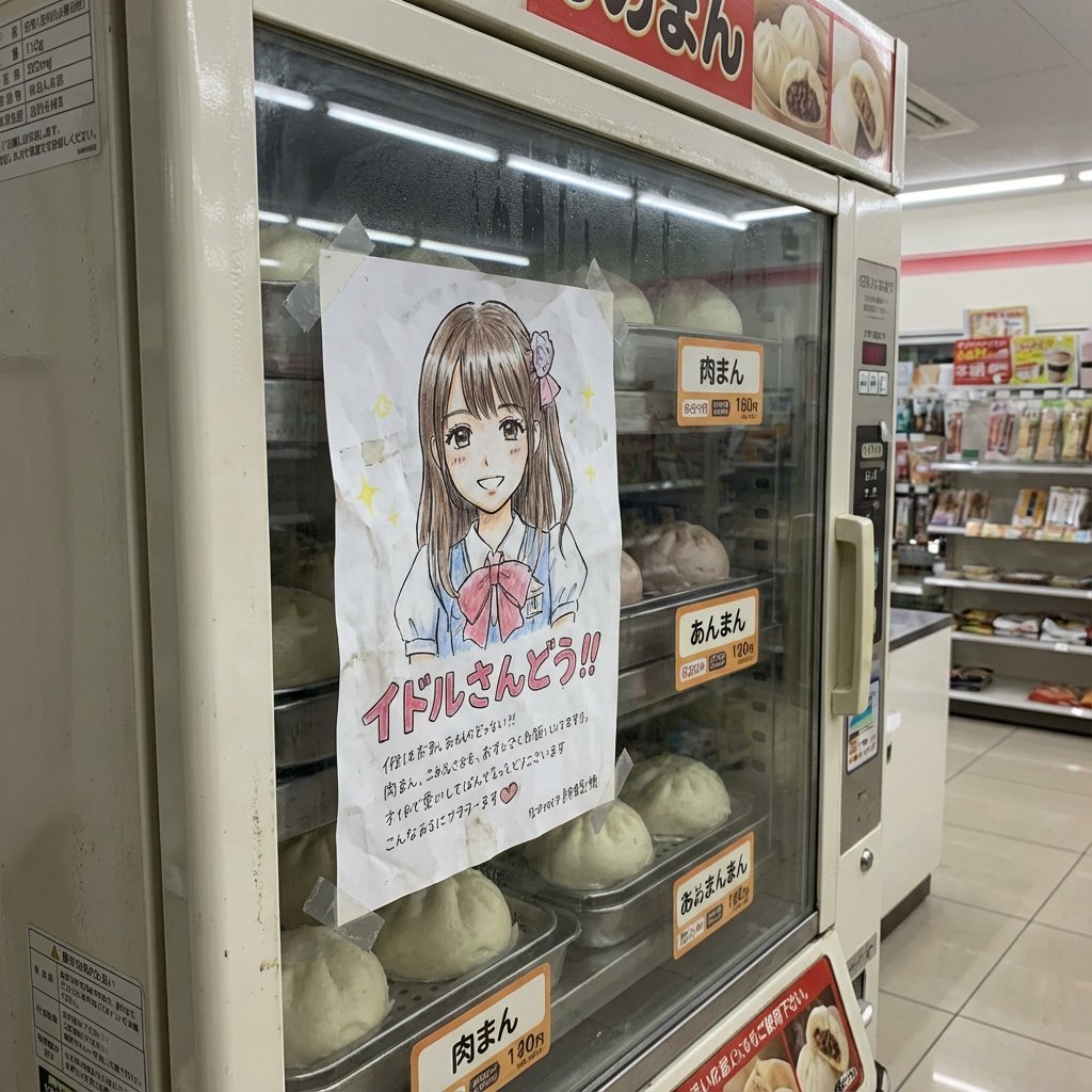 Idol flyer stuck on a steamed bun vending machine