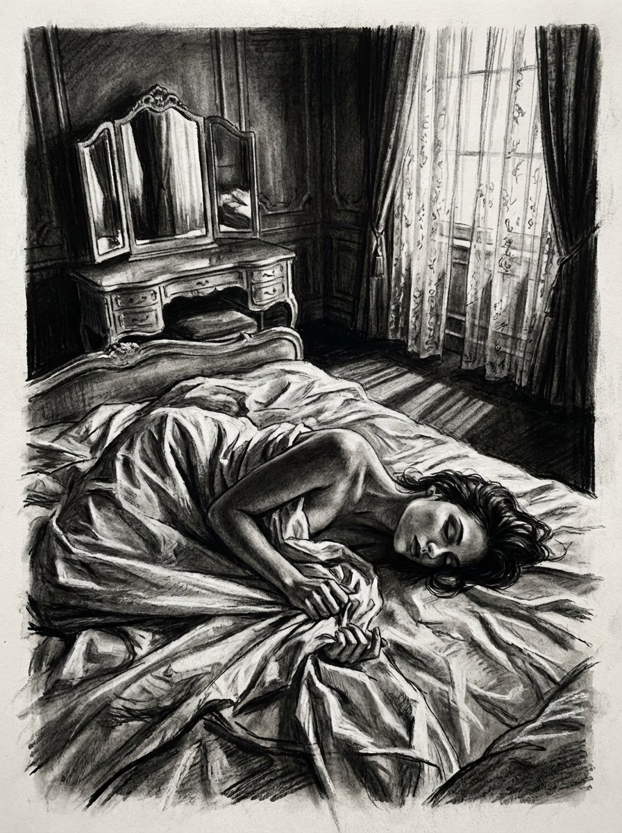Boudoir charcoal sketch portrait