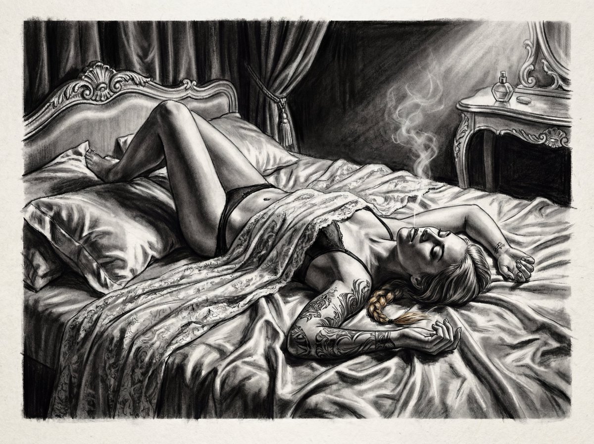 Boudoir portrait in charcoal sketch 4K