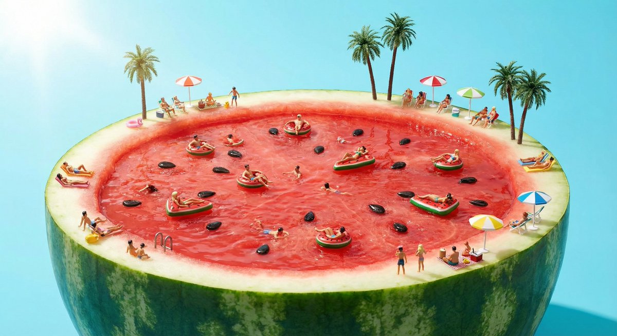 Watermelon swimming pool micro-world