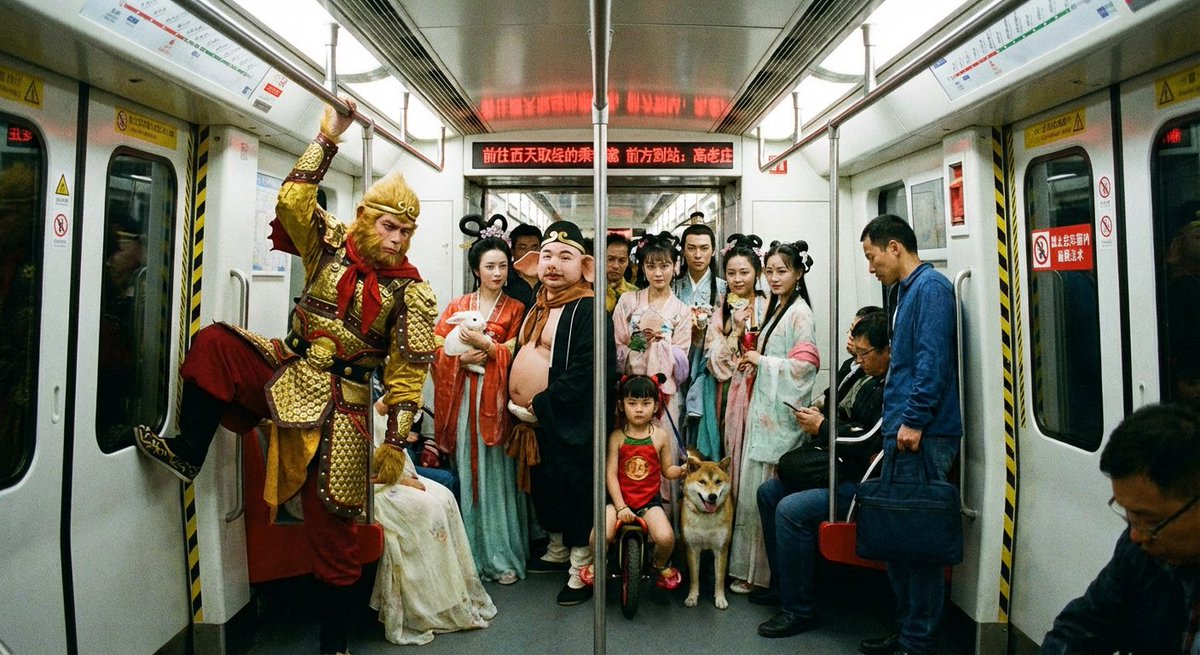 Mythical characters on a crowded Beijing subway