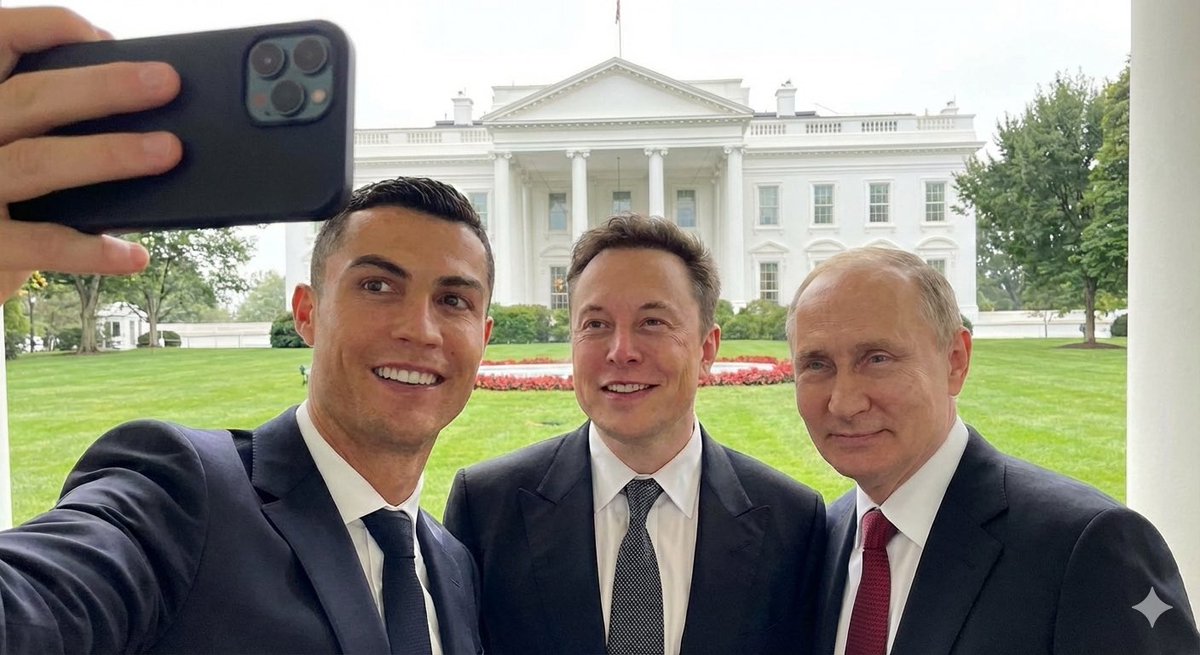 Ronaldo selfie with Musk and Putin