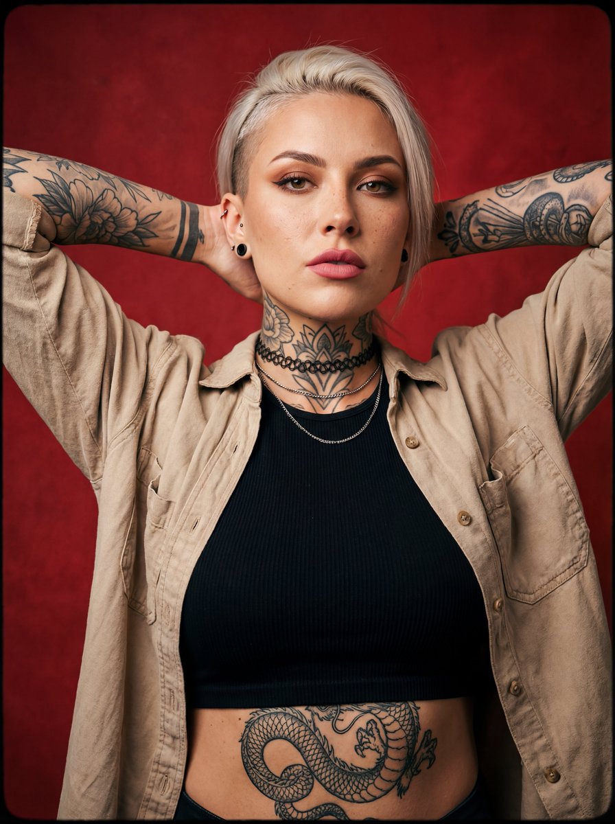 Alternative tattooed woman studio portrait