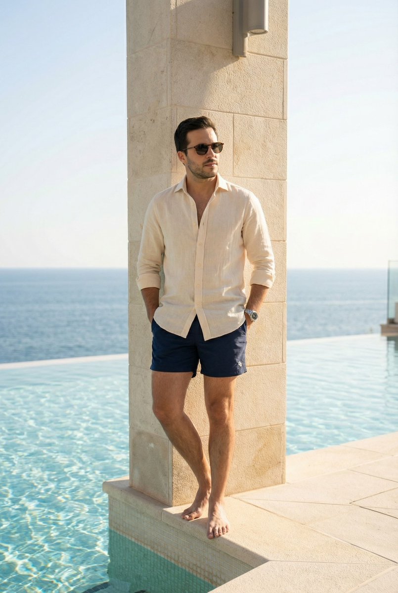 Editorial poolside fashion photoshoot of a man 2