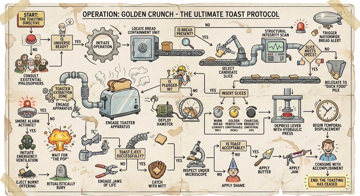 Wacky flowchart for toasting bread