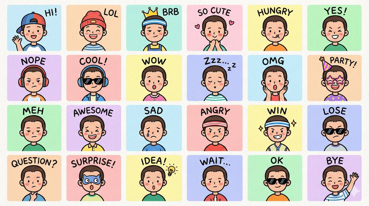LINE-style Q-version emoji portrait grid