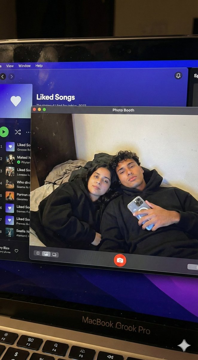 Couple MacBook screen selfie simulation prompt