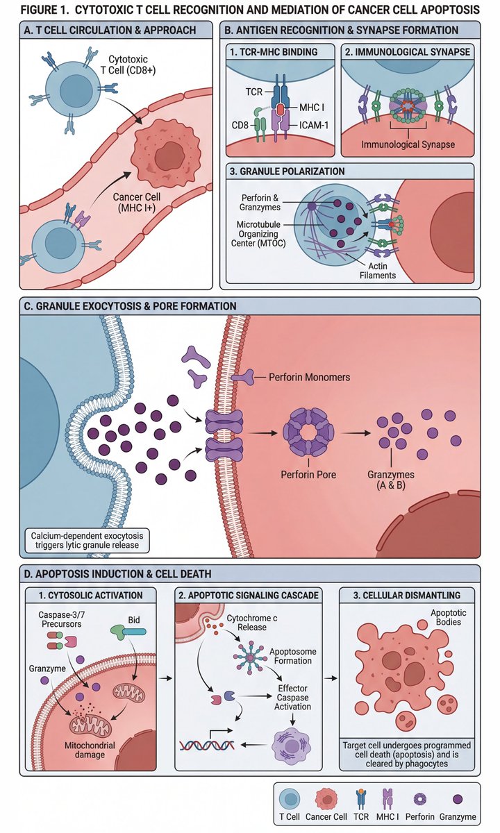 Scientific diagram of cytotoxic T cells killing cancer cells