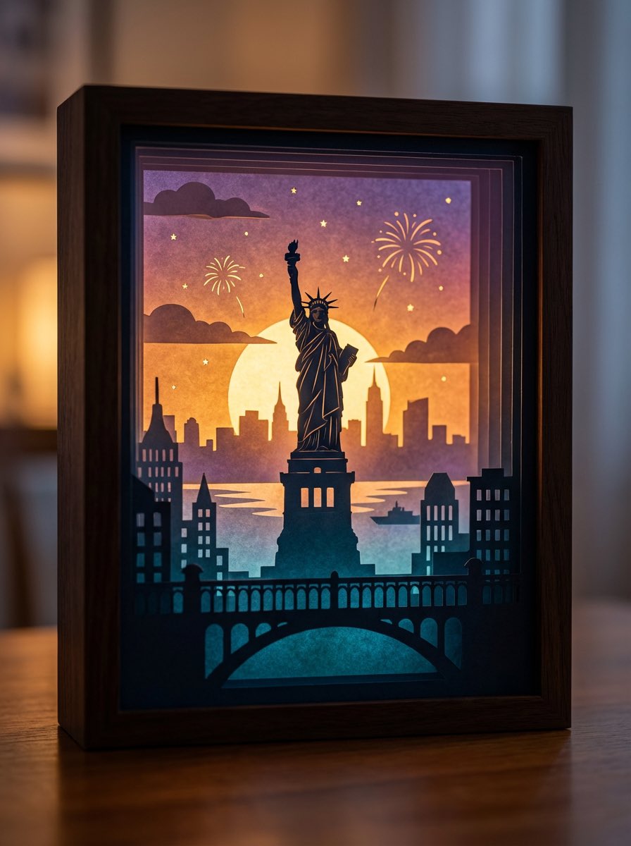 3D paper cut light box illustration framework