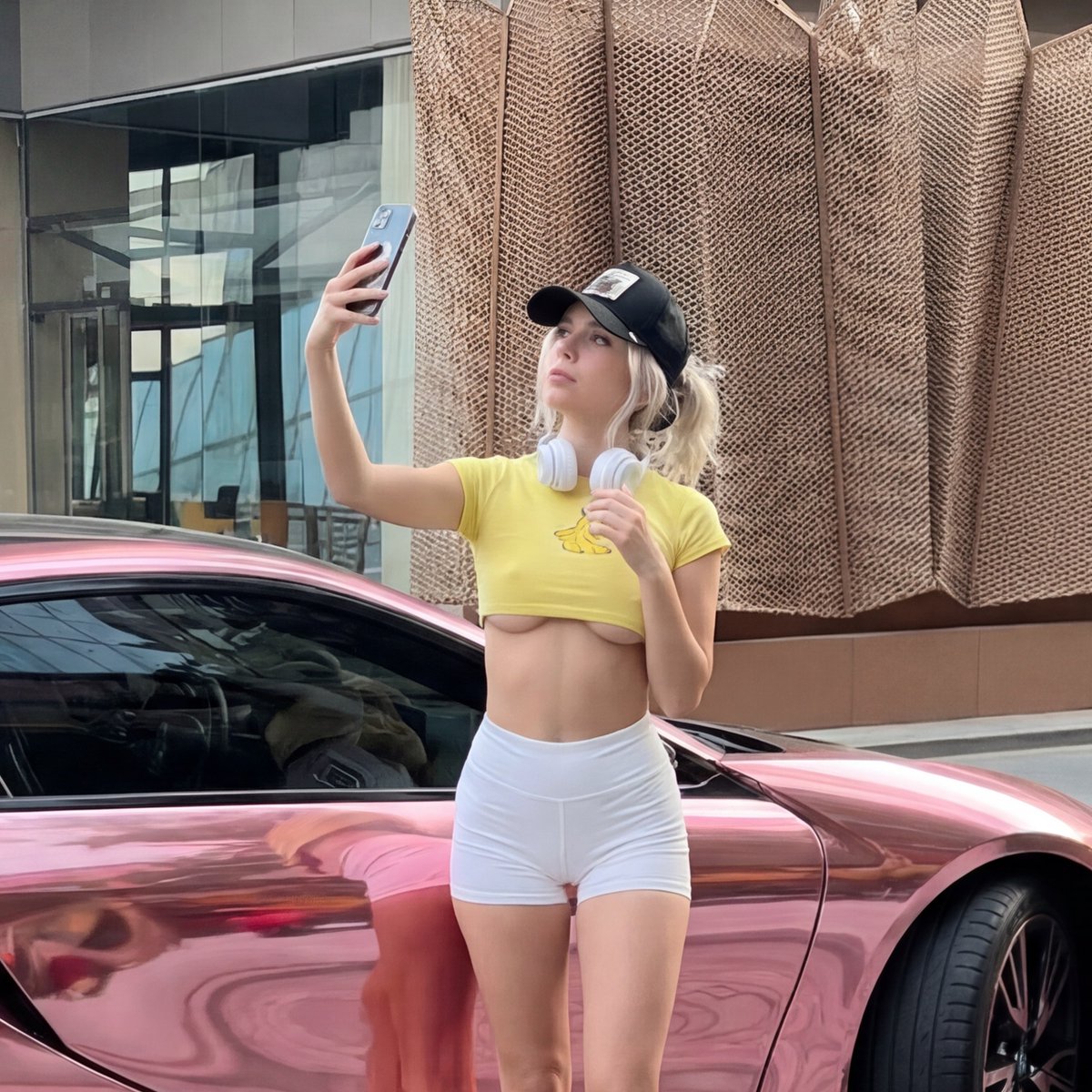 Viral Slideshow Prompt: Pink BMW Selfie