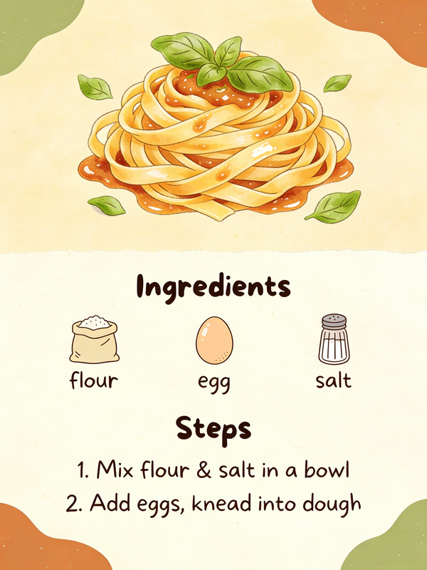 Illustrated Homemade Pasta Recipe Card - Image 1