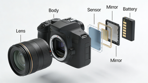 单反相机爆炸图插画