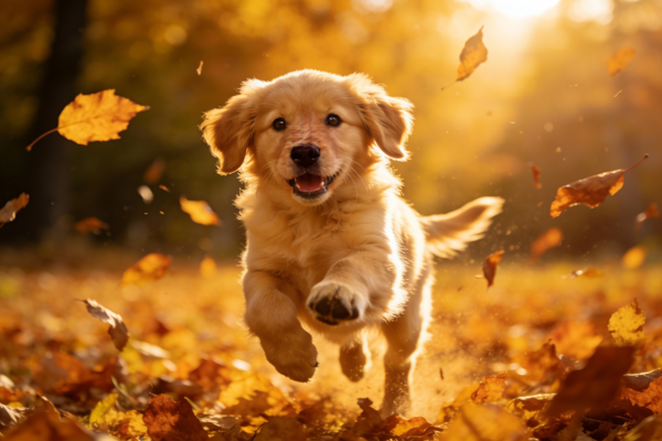 Golden Retriever Puppy in Autumn Leaves - Image 1