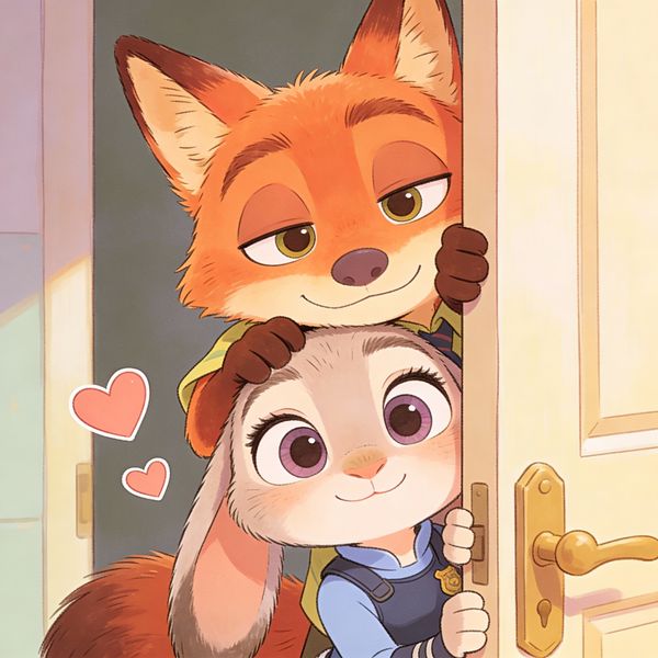Nick and Judy Chibi Hand-Drawn Illustration - Image 1