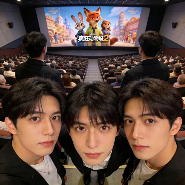 Three-Person Merged Top-Down Selfie - Image 1