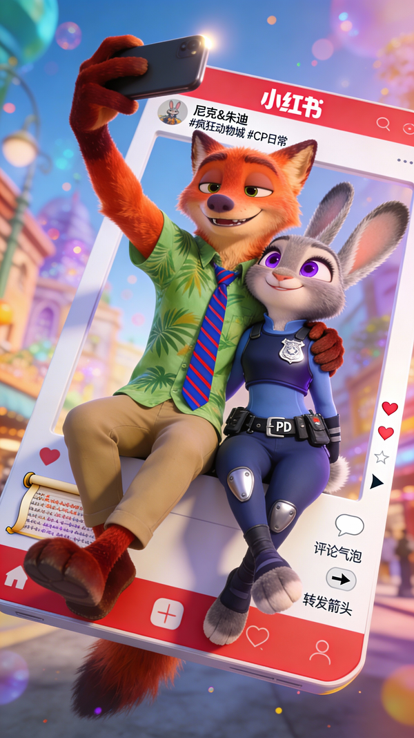 Nick and Judy Xiaohongshu-Style Fourth-Wall-Breaking Selfie - Image 1