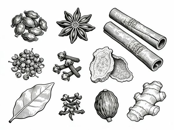 Line Art of Traditional Chinese Seasoning Herbs - Image 1