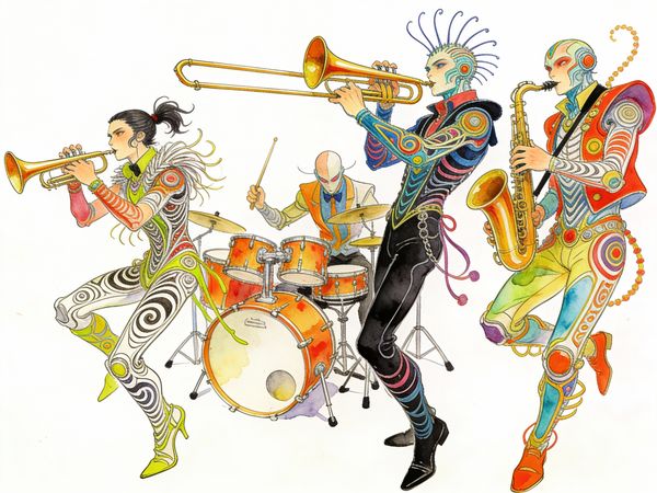 Band Illustration in a Hybrid Style of Moebius and Kim Jung Gi - Image 1