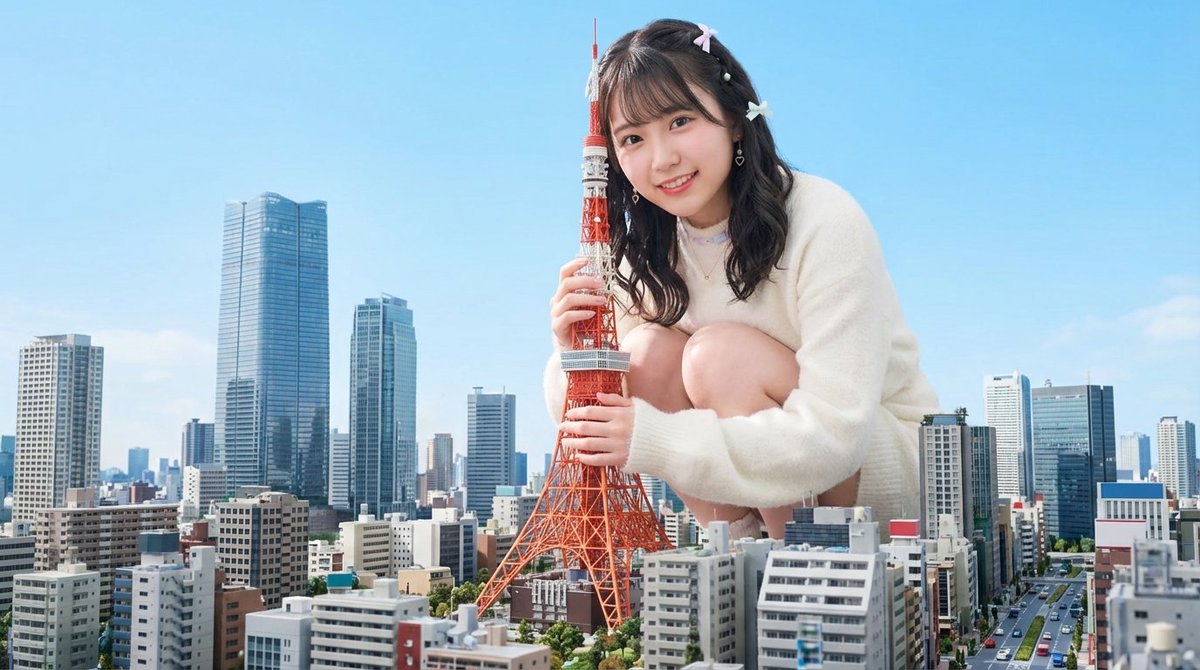 Giant Hugging Tokyo Tower Photo Prompt