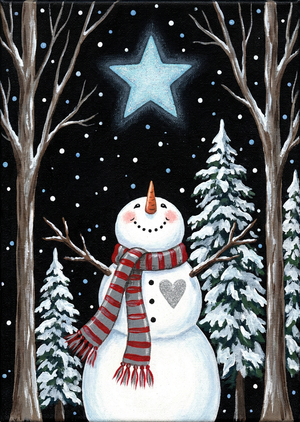 A charming folk art painting of a joyful snowman in a winter... - 1