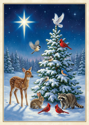 An exquisite, printable Christmas greeting card illustration... - 1