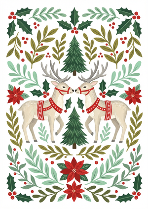 An exquisite, printable Christmas card design in a whimsical... - 1