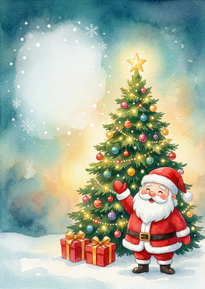 A beautiful watercolor Christmas illustration, in a whimsica... - 1