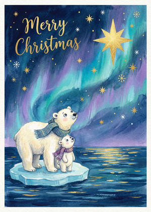A whimsical and enchanting Christmas card illustration of a ... - 1