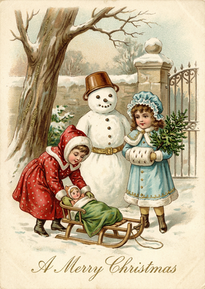 A vintage Victorian Christmas card illustration in a beautif... - 1