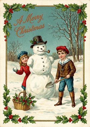 A vintage Christmas postcard illustration in a classic chrom... - 1