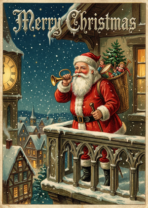 A vintage Victorian Christmas card illustration featuring a ... - 1