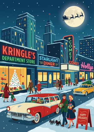 A vibrant and exquisite 1950s retro Christmas card illustrat... - 1