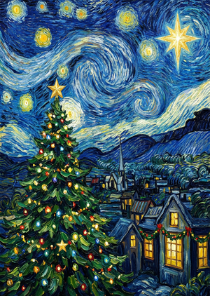 A beautiful Christmas painting in the style of Vincent van G... - 1