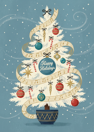 A vintage mid-century modern Christmas card illustration fea... - 1