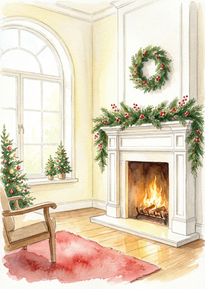 A beautiful, printable watercolor illustration of a cozy and... - 1