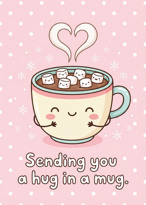 A kawaii style Christmas card. A happy, smiling cup of hot c... - 1
