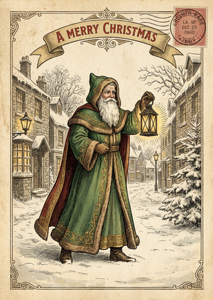 A vintage Victorian Christmas postcard style illustration, -... - 1