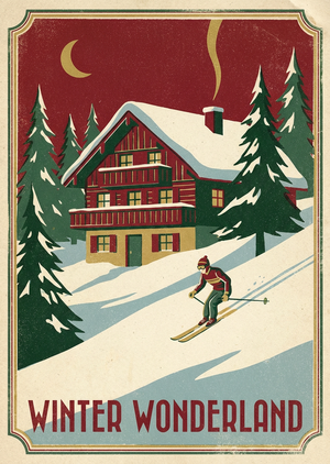 A vintage travel poster style Christmas card. A stylized vie... - 1