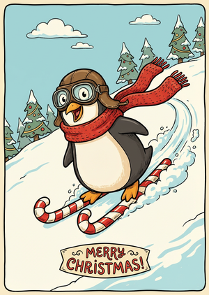 A whimsical action illustration for a Christmas card, aspect... - 1