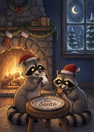 A funny Christmas card design, aspect ratio 1:1.4. A scene a... - 1