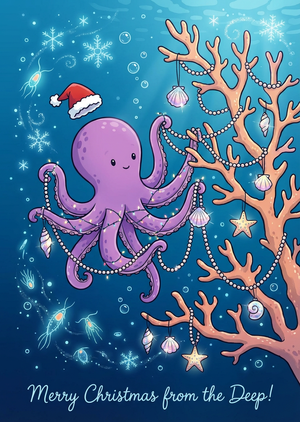 A whimsical underwater Christmas card, aspect ratio 1:1.4. A... - 1