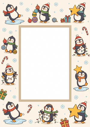 A vertical 1:1.4 printable Christmas photo frame illustrated... - 1