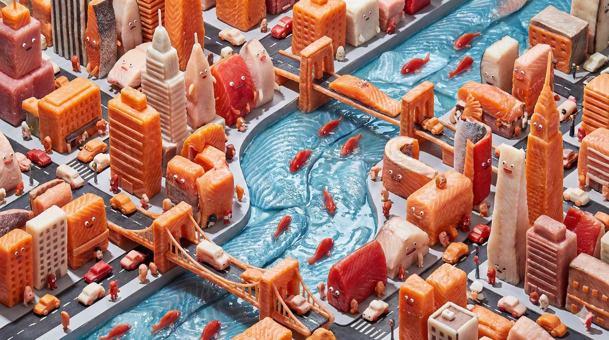 Surreal Hyperrealistic Salmon Fillet World Prompt