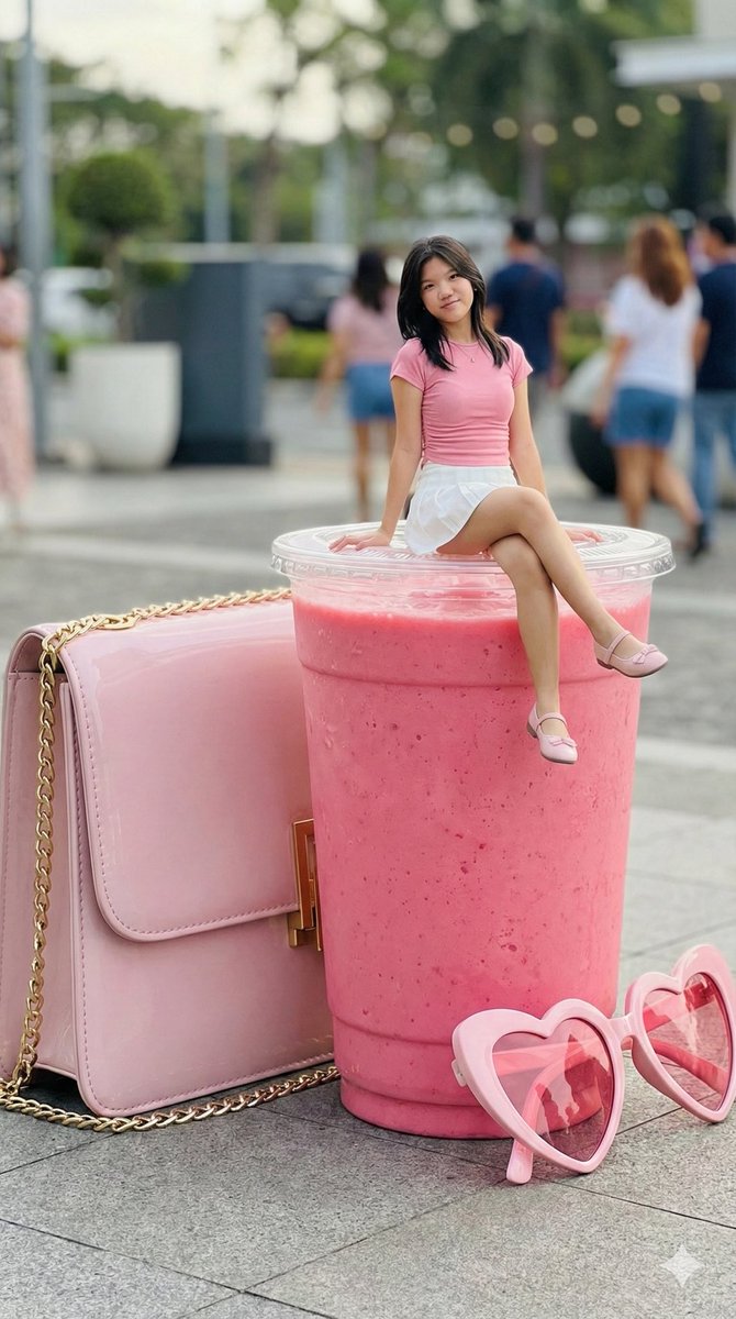 Woman on Oversized Milkshake Cup
