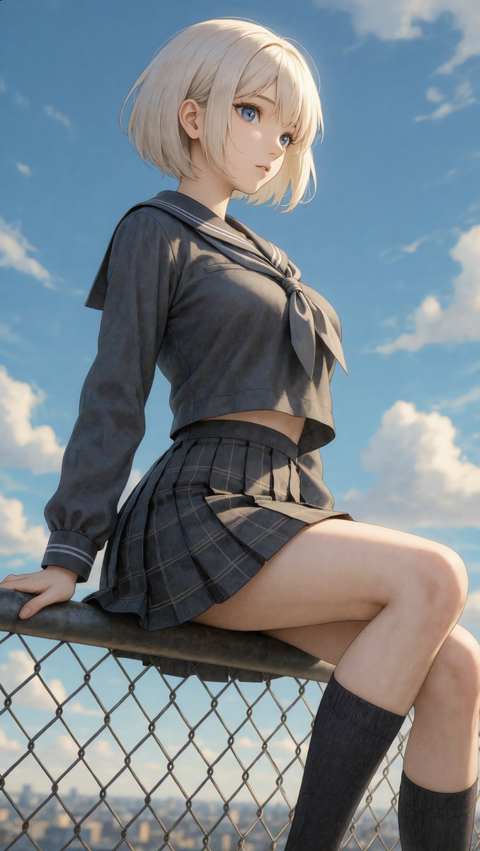 Girl on Rooftop Looking at the Sky - Image 1