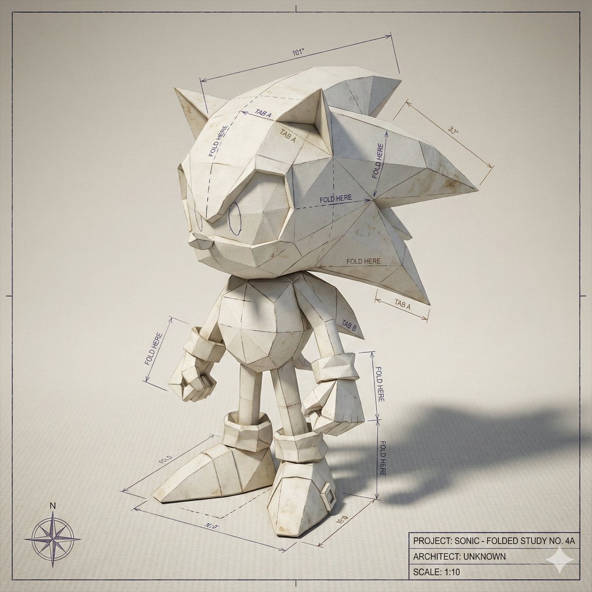 Folded Paper Blueprint of a Character