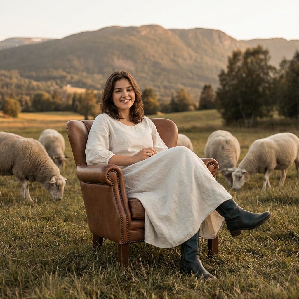 Editorial Photography of Woman in Armchair with Sheep 2